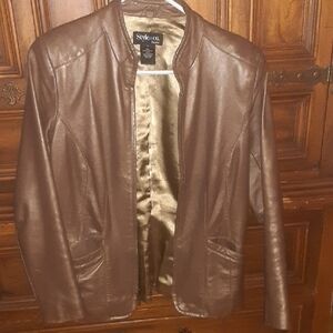 Style & Co. P Women's Tan Leather Jacket